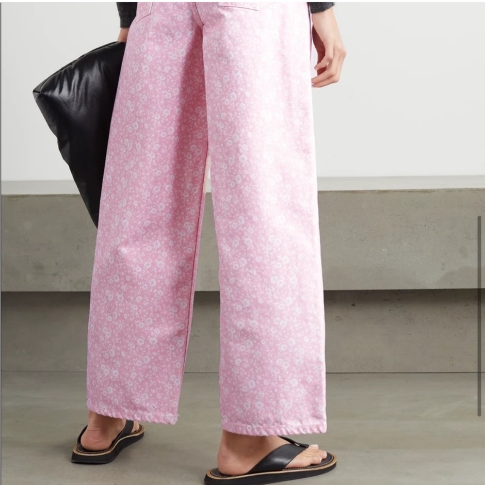 GANNI floral-print high-rise wide-leg jeans